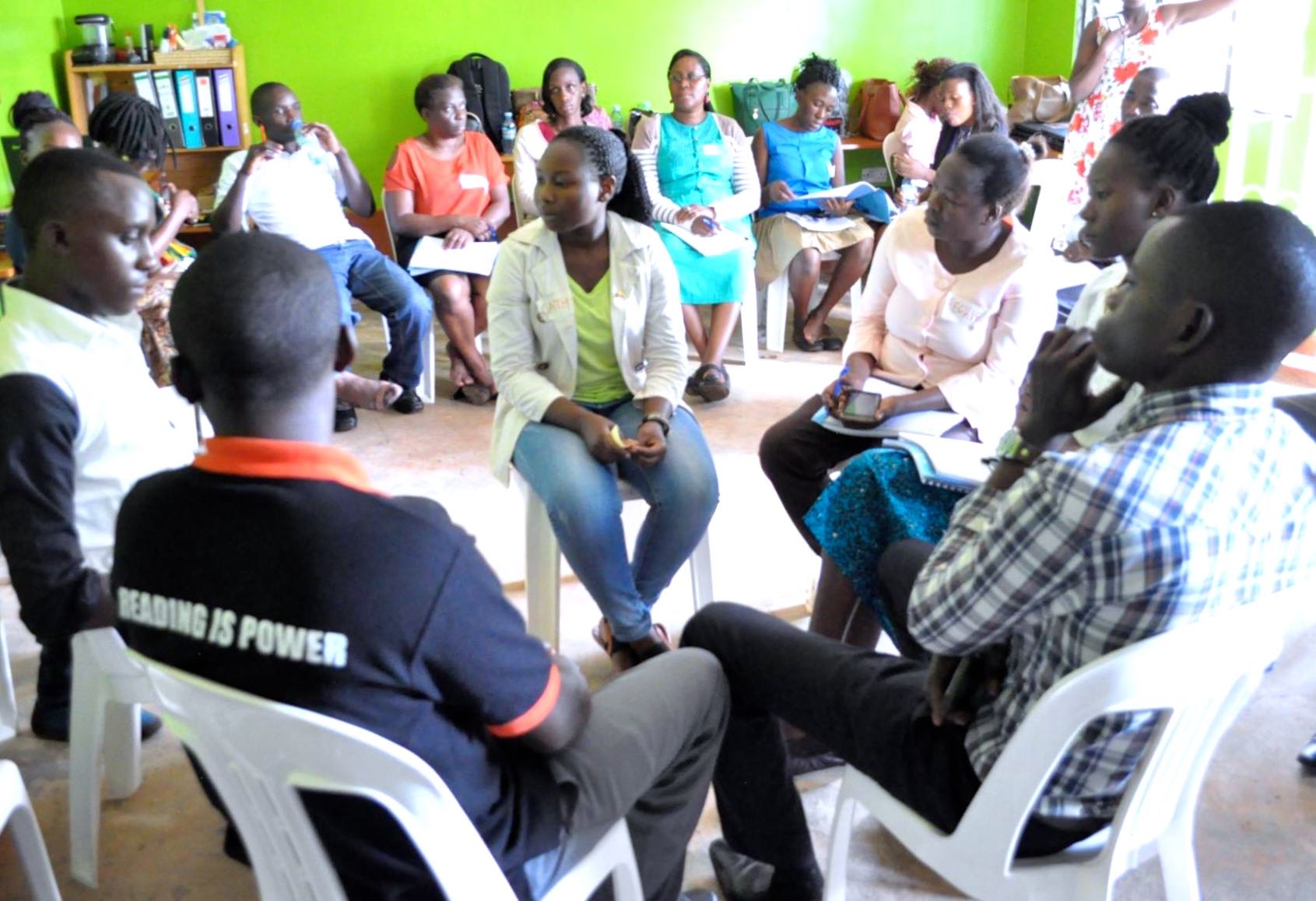 Group of Ugandan librarians undergoing facilitation training for learning circles.