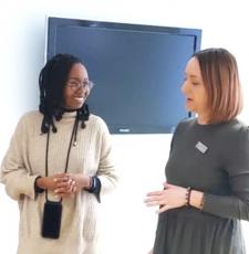 Guest speaker, Ivy Kabura Nganga, left, during a visit to Utena A. and M. Miškiniai public library, Lithuania.