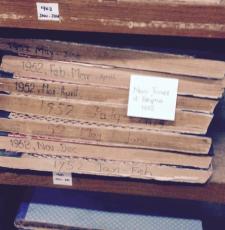 Library storage of printed versions of newspapers.