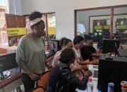 Namibian librarians at computer training, in a library.