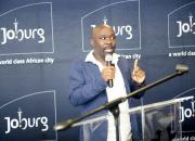 Jeff Nyoka, eLearning Manager of Johannesburg City Libraries in South Africa, presenting at an event. 