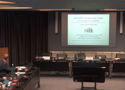 Prof Hugenholtz at a lectern, addressing a group of people at the seminar in Geneva. 