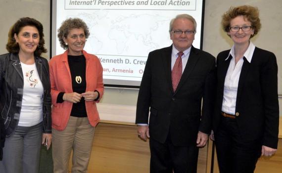 Left to right: Hasmik Galstyan, EIFL Copyright Coordinator, Satenik (Bella) Avagyan, AGBU Papazian Library Director, Prof Kenneth Crews, and Teresa Hackett, Copyright and Libraries Programme Manager during a visit to Armenia, October 2015. Hasmik Galstyan, EIFL Copyright Coordinator, Satenik (Bella) Avagyan, AGBU Papazian Library Director, Prof Kenneth Crews, and Teresa Hackett, Copyright and Libraries Programme Manager during a visit to Armenia, October 2015