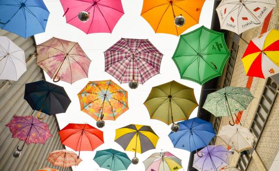 Image from the course - multicoloured umbrellas in the sky, representing data protection. mage from the course - multicoloured umbrellas in the sky, representing data protection.