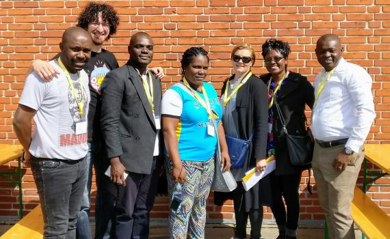 The seven scholarship winners, from left: Jeff Nyoka (South Africa), Petar Lukacic (Croatia), Bright Ofori (Ghana), Kemberley Constable (St Lucia), Biljana Kochishka (Macedonia), Purity Kavuri-Mutuku (Kenya) and Charles Kamdem Poeghela (Cameroon).