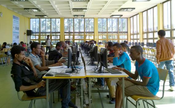 Students at Addis Ababa University Library. Students at Addis Ababa University Library