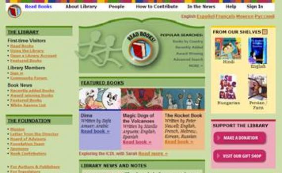 Through the internet, children gain access to a magical world of online story books and improve their reading skills. Home page of a free online library, showing the kinds of story books children are reading with their librarians and teachers.