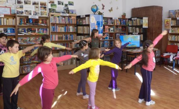 Children attend keep fit classes in the library, using the Wii Fit Plus console.