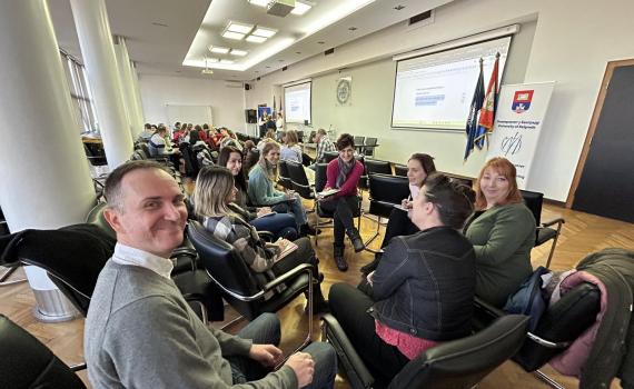 Serbian researchers and librarians in the training venue. 