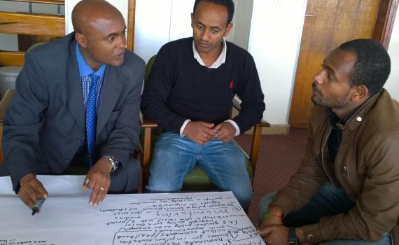 Research administrators from Addis Ababa University discuss the open access policy wording